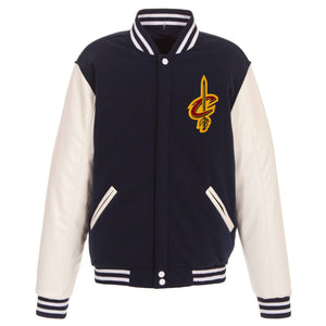 Cleveland Cavaliers - JH Design Reversible Fleece Jacket with Faux Leather Sleeves -Navy/White