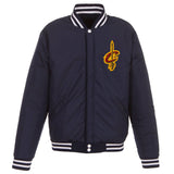 Cleveland Cavaliers - JH Design Reversible Fleece Jacket with Faux Leather Sleeves -Navy/White