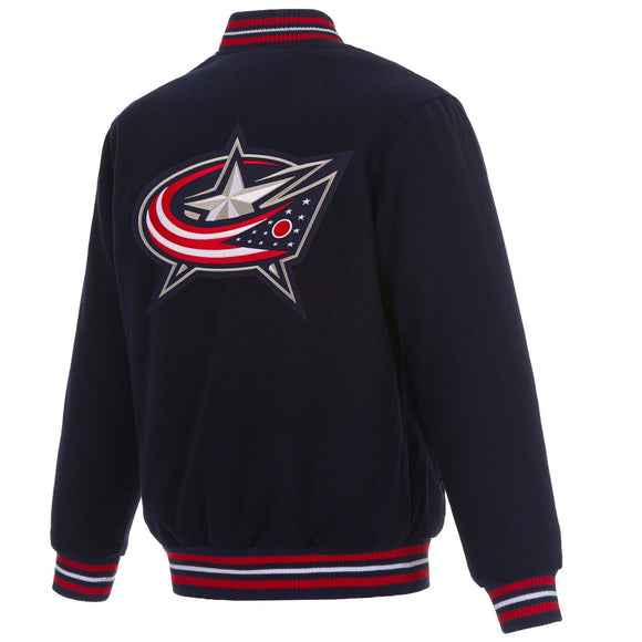 Columbus Blue Jackets Reversible Wool Jacket  Embroidered Logos- JH Design- Navy