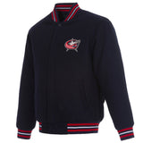 Columbus Blue Jackets Reversible Wool Jacket  Embroidered Logos- JH Design- Navy