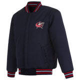 Columbus Blue Jackets Reversible Wool Jacket  Embroidered Logos- JH Design- Navy