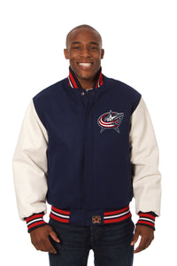 Columbus Blue Jackets Two-Tone Wool and Leather Jacket -Navy/White - J.H. Sports Jackets