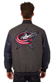 Columbus Blue Jackets Wool & Leather Reversible Jacket w/ Embroidered Logos - Charcoal/Navy