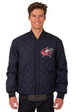 Columbus Blue Jackets Wool & Leather Reversible Jacket w/ Embroidered Logos - Charcoal/Navy