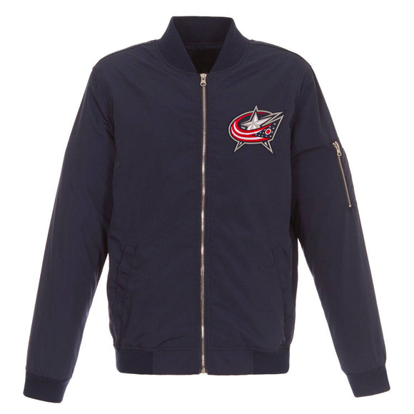 Columbus Blue Jackets JH Design Lightweight Nylon Bomber Jacket – Navy