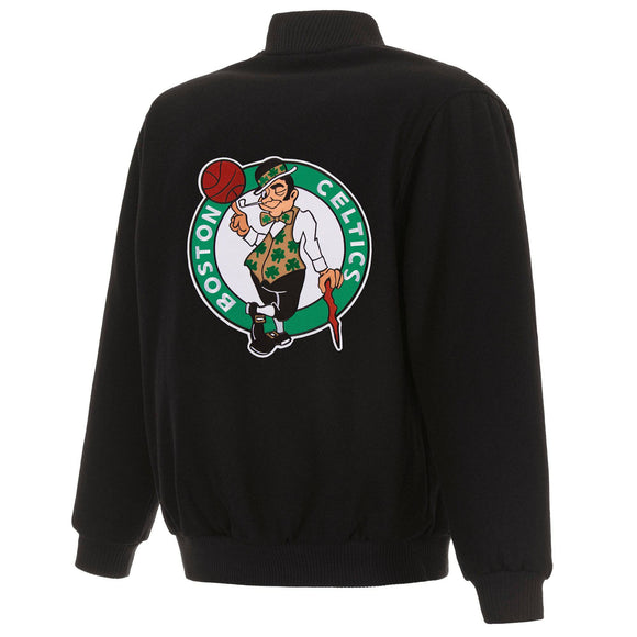 Boston Celtics Reversible Wool Jacket - Embroidered Logos  JH Design - Black