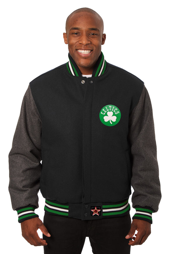 Boston Celtics Embroidered Handmade Wool Jacket - Black/Grey - J.H. Sports Jackets