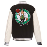 Boston Celtics JH Design Reversible Fleece Jacket with Faux Leather Sleeves - Black/White - J.H. Sports Jackets