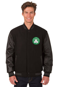 Boston Celtics Wool & Leather Reversible Jacket w/ Embroidered Logos - Black