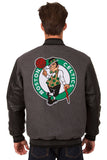 Boston Celtics Wool & Leather Reversible Jacket w/ Embroidered Logos - Charcoal/Black