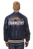 Los Angeles Chargers Handmade Full Leather Snap Jacket - Navy - J.H. Sports Jackets
