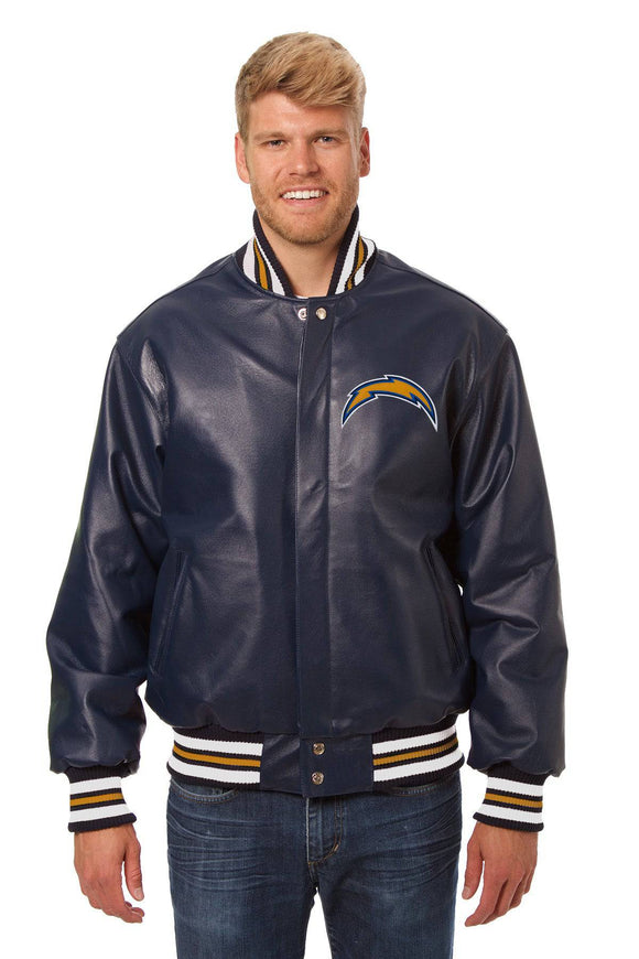 Los Angeles Chargers Handmade Full Leather Snap Jacket - Navy