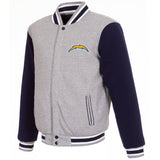 Los Angeles Chargers Two-Tone Reversible Fleece Jacket - Gray/Navy