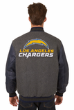 Los Angeles Chargers Wool & Leather Reversible Jacket w/ Embroidered Logos - Charcoal/Navy - J.H. Sports Jackets