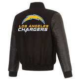Los Angeles Chargers Reversible Wool and Leather Jacket-Black - J.H. Sports Jackets