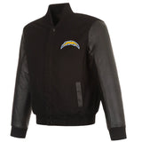 Los Angeles Chargers Reversible Wool and Leather Jacket-Black - J.H. Sports Jackets
