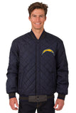 Los Angeles Chargers Wool & Leather Reversible Jacket w/ Embroidered Logos - Charcoal/Navy