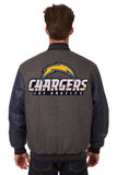 Los Angeles Chargers Wool & Leather Reversible Jacket w/ Embroidered Logos - Charcoal/Navy