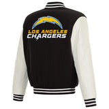 Los Angeles Chargers Reversible Fleece Jacket with Faux Leather Sleeves - Black/White - J.H. Sports Jackets