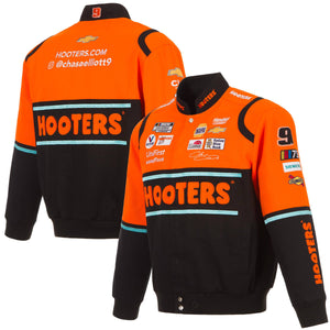 Nascar Chase Elliott JH Design Black/Orange Hooters Twill Uniform Full-Snap Jacket