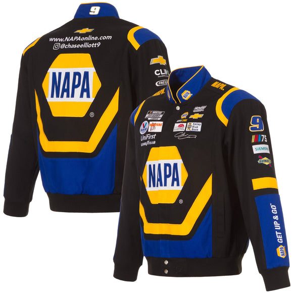 Nascar Chase Elliott JH Design Black/Royal NAPA Twill Uniform Full-Snap Jacket JH Design