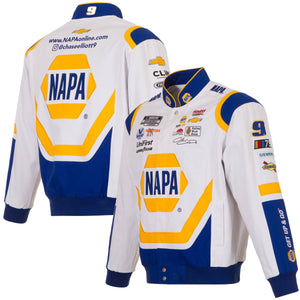 Nascar Chase Elliott JH Design White/Royal NAPA Twill Uniform Full-Snap Jacket JH Design