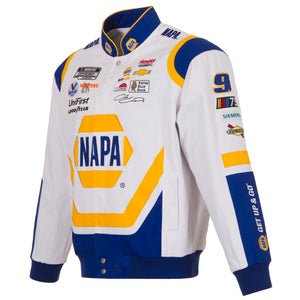 2024 Chase Elliott  JH Design NASCAR Napa White Uniform Full-Snap Jacket - J.H. Sports Jackets