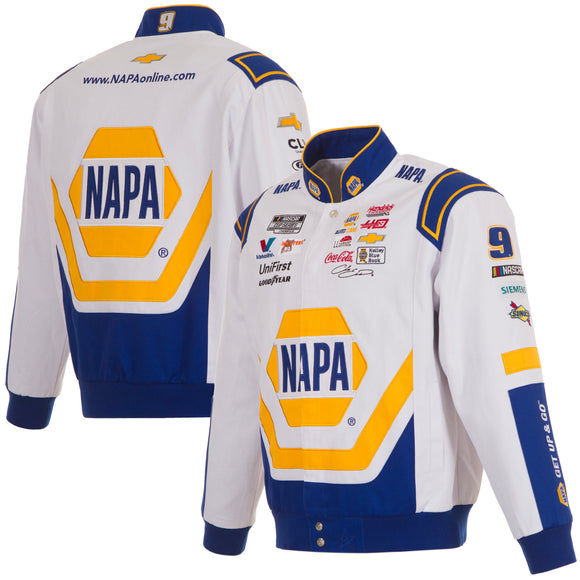 2024 Chase Elliott  JH Design NASCAR Napa White Uniform Full-Snap Jacket - J.H. Sports Jackets