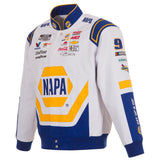 2024 Chase Elliott  JH Design NASCAR Napa White Uniform Full-Snap Jacket - J.H. Sports Jackets