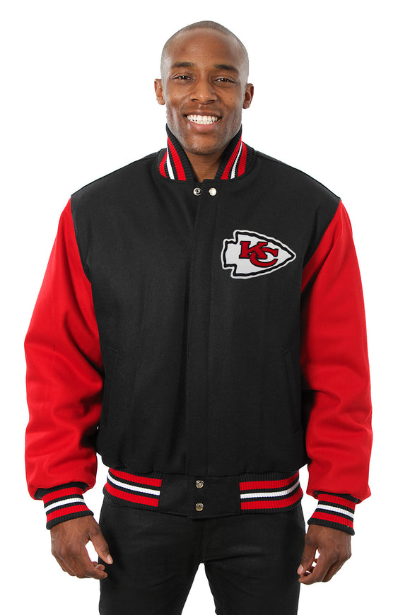 Kansas City Chiefs JH Design Wool Handmade Full-Snap Jacket - Black/Red - J.H. Sports Jackets