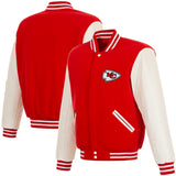 Kansas City Chiefs - JH Design Reversible Fleece Jacket with Faux Leather Sleeves - Red/White - J.H. Sports Jackets