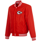 Kansas City Chiefs - JH Design Reversible Fleece Jacket with Faux Leather Sleeves - Red/White - J.H. Sports Jackets