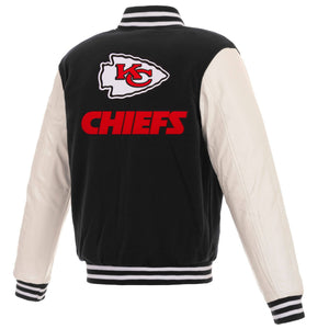 Kansas City Chiefs - JH Design Reversible Fleece Jacket with Faux Leather Sleeves - Black/White