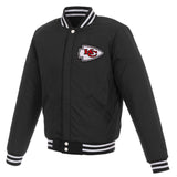 Kansas City Chiefs - JH Design Reversible Fleece Jacket with Faux Leather Sleeves - Black/White