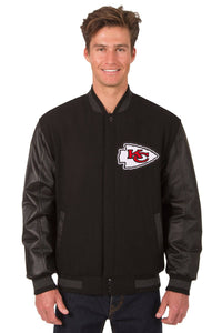 Kansas City Chiefs Wool & Leather Reversible Jacket w/ Embroidered Logos - Black