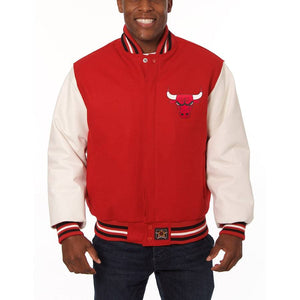 Chicago Bulls JH Design Domestic Two-Tone Wool and Leather Jacket-Red