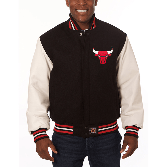 Chicago Bulls JH Design Domestic Two-Tone Wool and Leather Jacket-Black