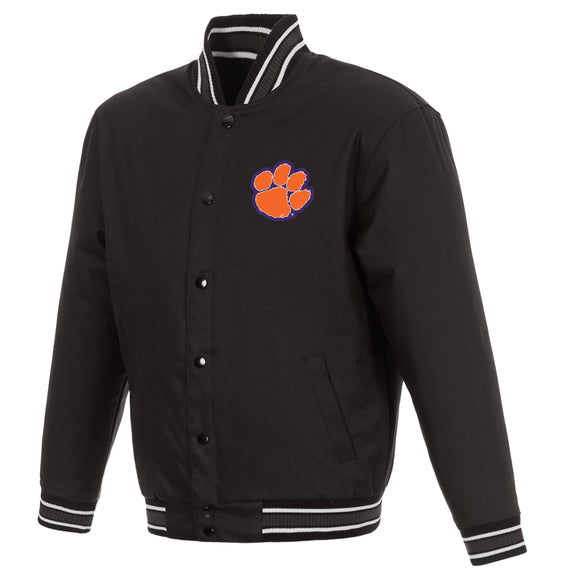 Clemson Tigers Poly Twill Varsity Jacket - Black - J.H. Sports Jackets