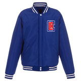 Los Angeles Clippers - JH Design Reversible Fleece Jacket with Faux Leather Sleeves - Royal/White