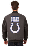 Indianapolis Colts Wool & Leather Reversible Jacket w/ Embroidered Logos - Charcoal/Black