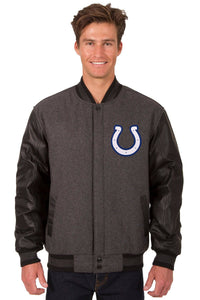 Indianapolis Colts Wool & Leather Reversible Jacket w/ Embroidered Logos - Charcoal/Black