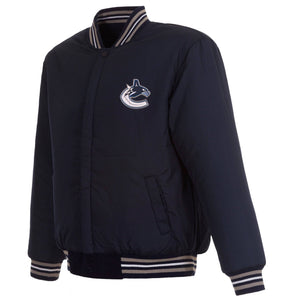 Vancouver Canucks Reversible Wool Jacket  Embroidered Logos - JH Design- Navy