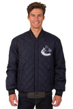 Vancouver Canucks Wool & Leather Reversible Jacket w/ Embroidered Logos - Charcoal/Navy