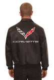 Corvette Embroidered Leather Bomber Jacket - Black