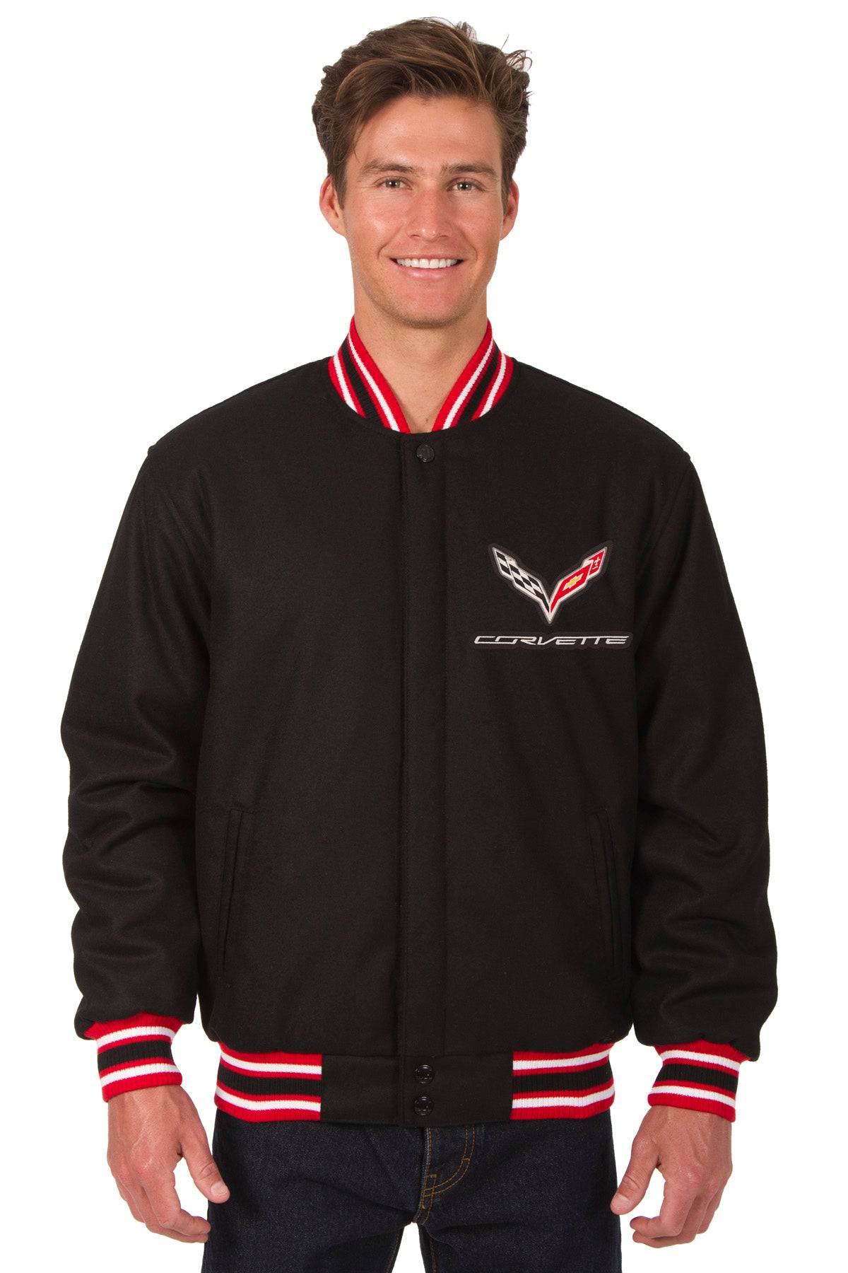 Corvette Wool Varsity Jacket - Black/Red | J.H. Sports Jackets