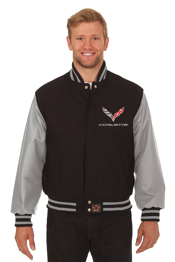 Corvette Embroidered Wool & Leather Jacket - Black/Grey