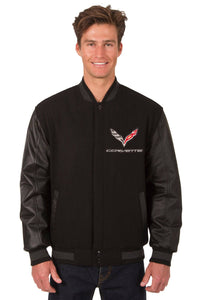 Corvette Wool & Leather Reversible Varsity Jacket - Black