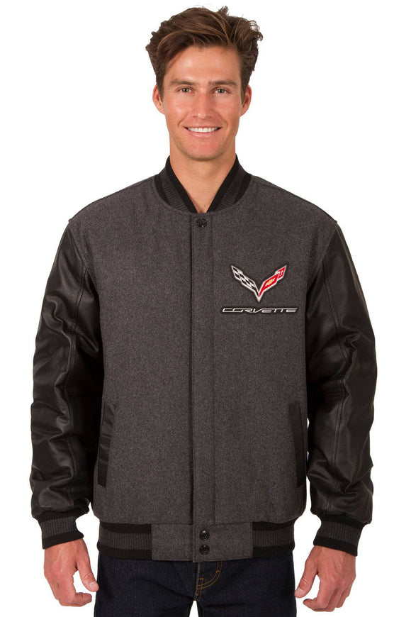 Corvette Wool & Leather Reversible Varsity Jacket - Charcoal/Black