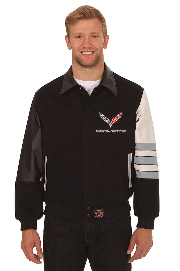 Corvette Embroidered Wool & Leather Jacket - Black/Grey