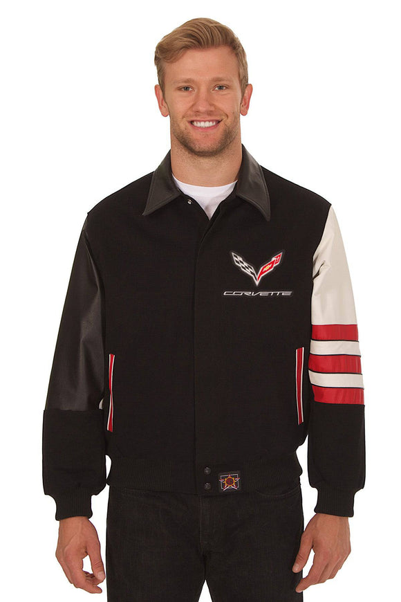 Corvette Embroidered Wool & Leather Jacket - Black/Red